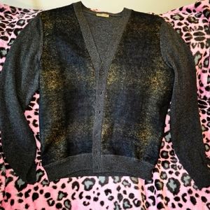 Bottega Veneta 100% Wool Knit Cardigan Sweater Black, Grey and Gold Size 48